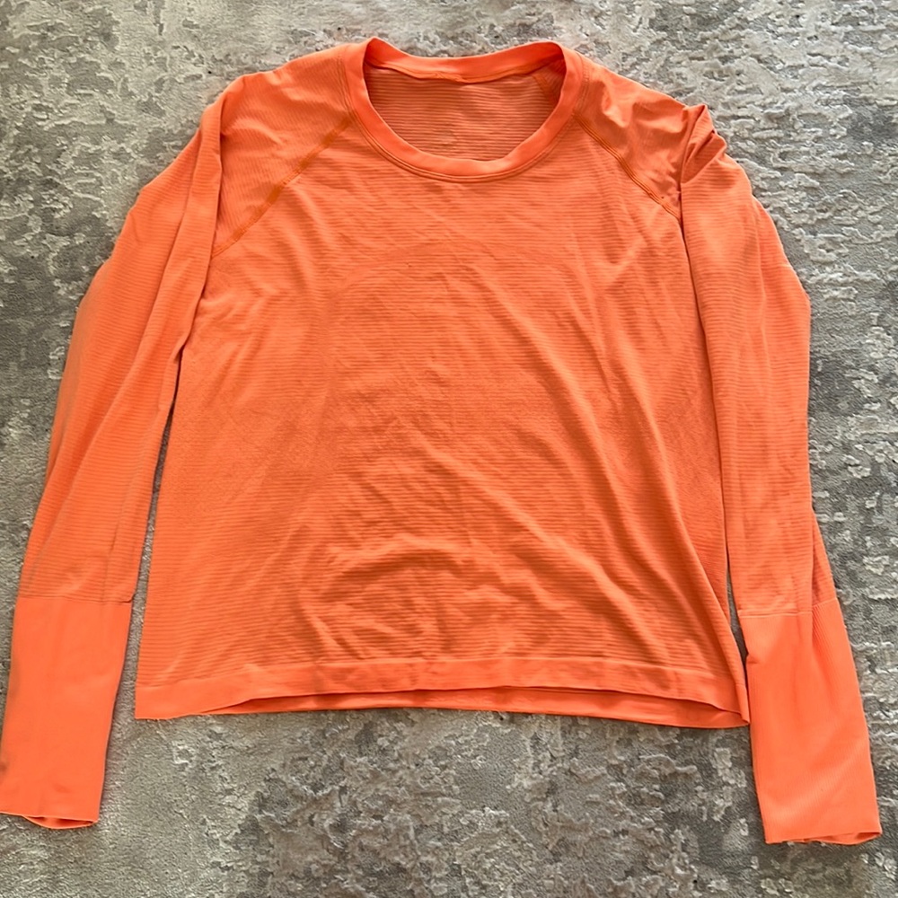 LULULEMON orange swift y teach long sleeve